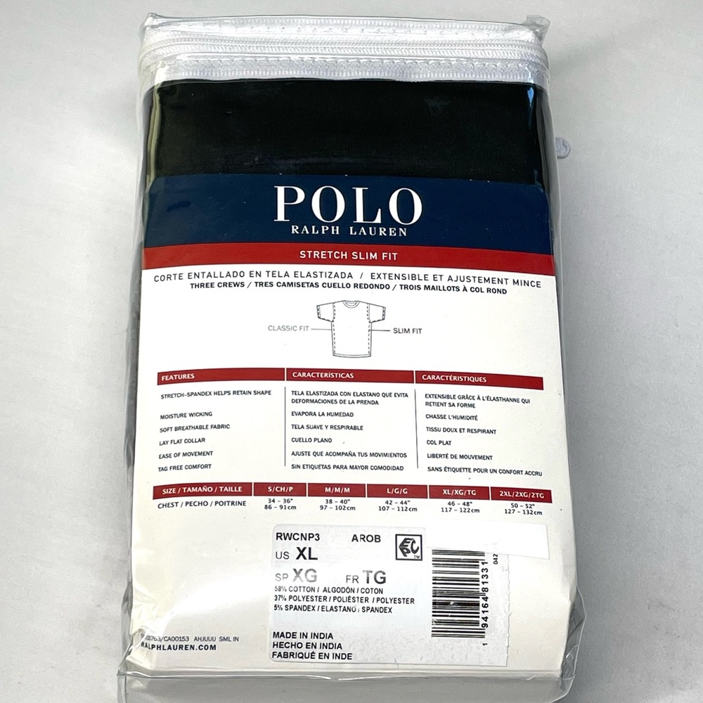 Polo Ralph Lauren Mens T-Shirt Crews Stretch Cotton Slim Fit 3 PK RWCNP3 XL New - Picture 8 of 14